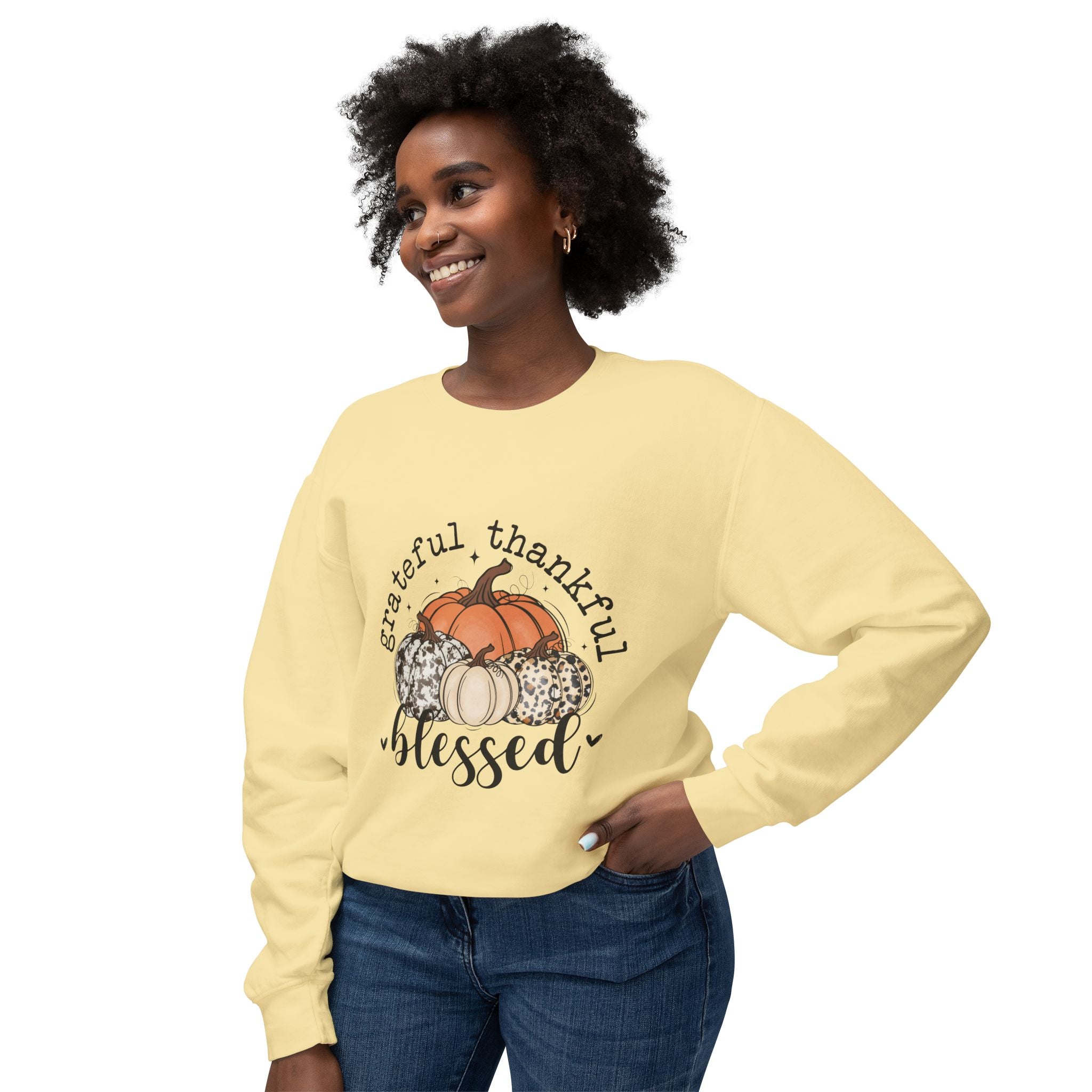 Grateful Thankful Blessed Crewneck Sweatshirt - Cozy Fall Apparel, Thanksgiving Gift, Casual Wear