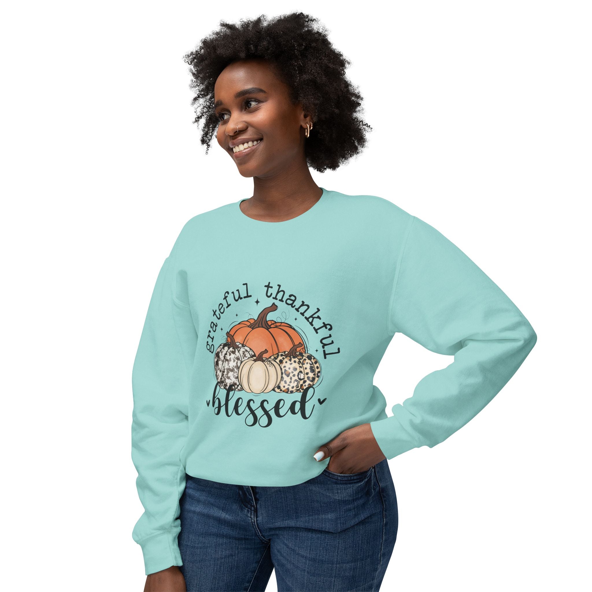 Grateful Thankful Blessed Crewneck Sweatshirt - Cozy Fall Apparel, Thanksgiving Gift, Casual Wear