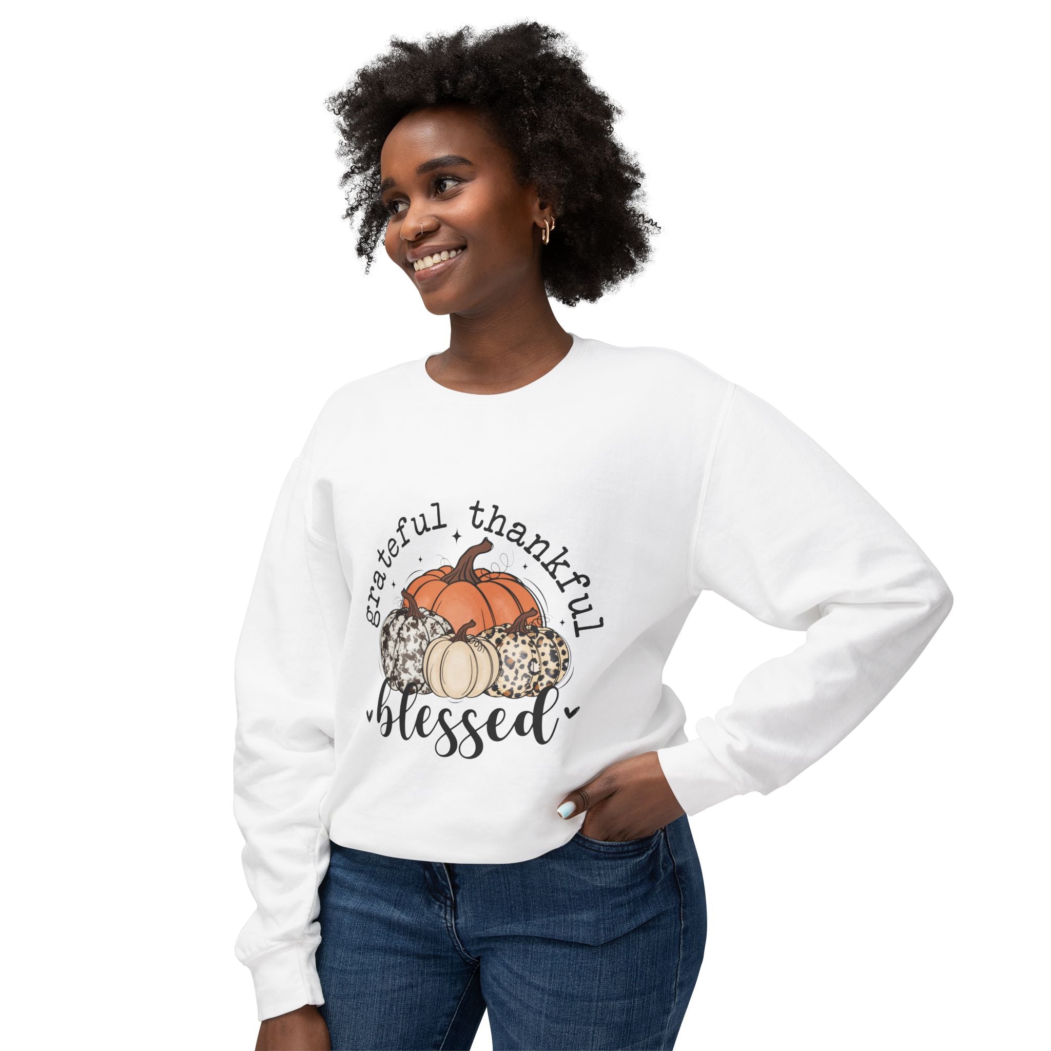 Grateful Thankful Blessed Crewneck Sweatshirt - Cozy Fall Apparel, Thanksgiving Gift, Casual Wear